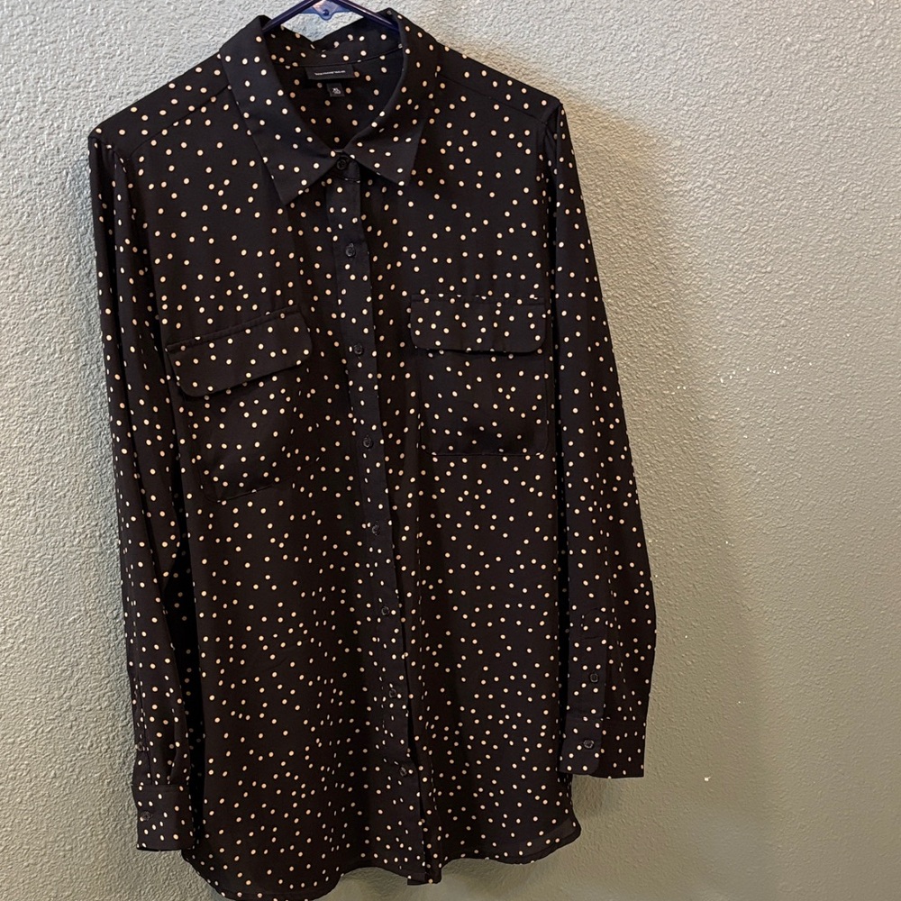 Who What Wear Black Button-Down with Tan Dots